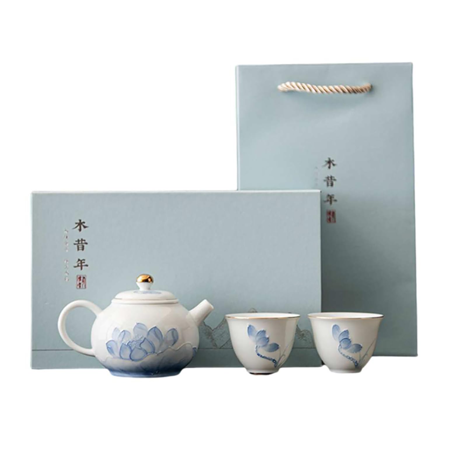 Juego de té de porcelana blanca simple Quik Cup-Azul