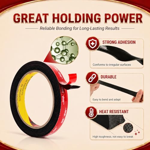 Image of Double Sided Tape Heavy Duty 10FT, Very Sticky Adhesive Mounting Tape, Works Great Indoors and Outside, Walls, Automotive, Home Office Deco