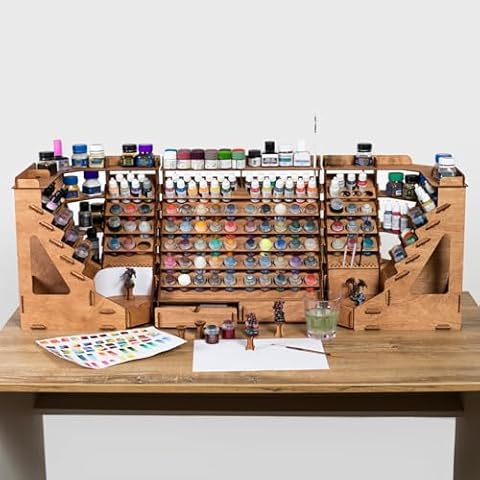 Plydolex Modular Paint Organizer for 74 Paint Bottles and 14 Brushes Bundle with 2 Corner Paint Racks for 32 Bottles of Paints and 46 Paint Brushes - Convenient Paint Racks for Miniature Paint Set Cover
