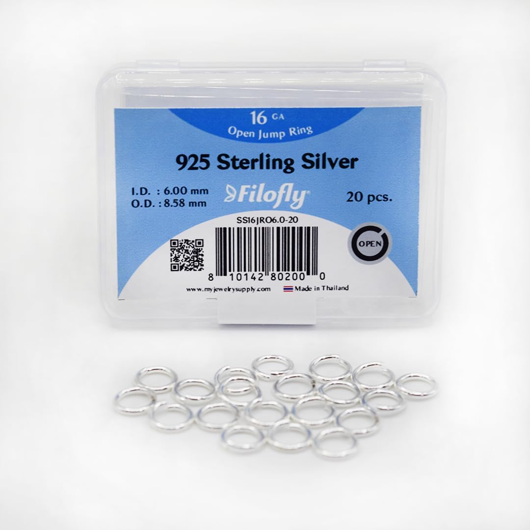925 Sterling Silver Open Jump Rings 16 Ga 8.6mm OD/6.0mm ID, 20 pcs