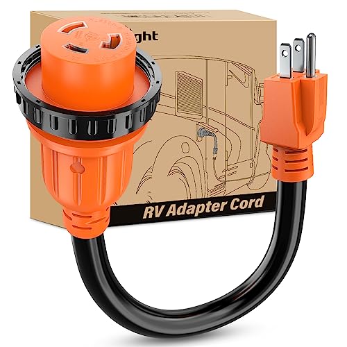 Image of Nilight RV Locking Adapter Cord 15 Amp to 30 Amp Pure Copper Heavy Duty 10 Gauge Wire ETL Listed 5-15P to L5-30R 15M /30F Weatherproof Cord for RV Camper Caravan Van Trailer