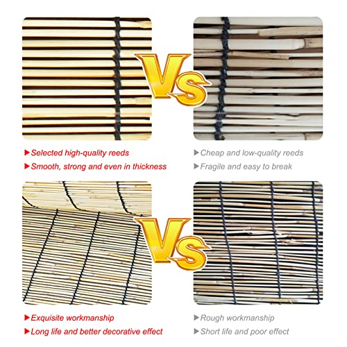 Natural Reed Roll Up Window Blind For Outdoor Indoor Bamboo Blind Light Filtering Roller Shades Retro Bamboo Roll Up Window Custom Size Cordless Reed Curtain,Brown,25×39In(W*H) #TOP2