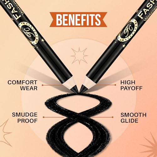 Image of Fashion Colour Waterproof & Smudge Proof Kajal for Women | Super Gliding | 24Hr Long Stay | One Stroke Smooth Application | Creamy Texture | High Intensity Jet Black Kohl | Lightweight Eye Kajal | 1.2g