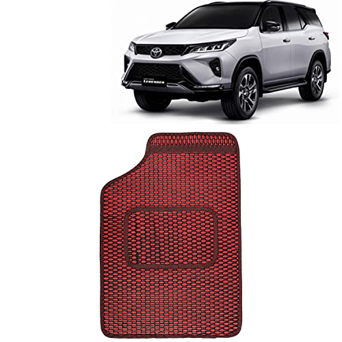 Image of Kingsway Dotted Design Car Floor Foot Mats Universal Fit for Toyota Fortuner, Model Year : 2021 Onwards, Water and Dustproof, Color Red, Set of 5 Pieces
