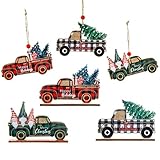 2 adornos de árbol de Navidad para camiones | Adornos navideños para el árbol de Navidad para camiones rojos - 6 adornos de granja para camiones adornos de Navidad adornos de madera