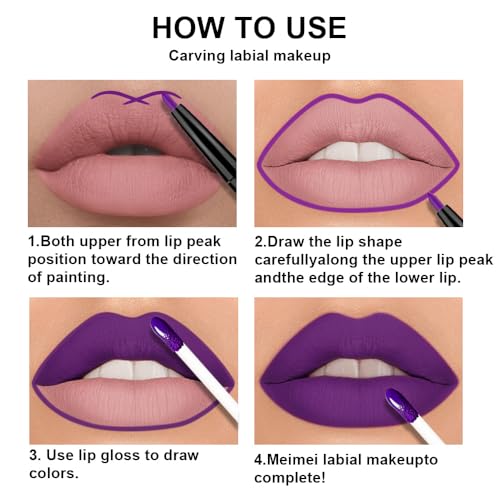 Image of evpct 3Pcs Lavender Dark Violet Purple Matte Lip Liner & Liquid Lipstick Stain Makeup Set for Women, Lip Liner Stain Long Lasting Waterproof Smudge Proof, Cruelty Free Lip Makeup 24 hours originales
