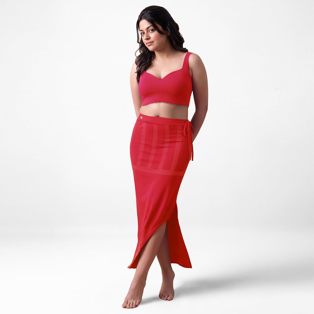 dermawear Women Blended Fabric Saree Shapewear Petticoat (Red; 3XL) 2