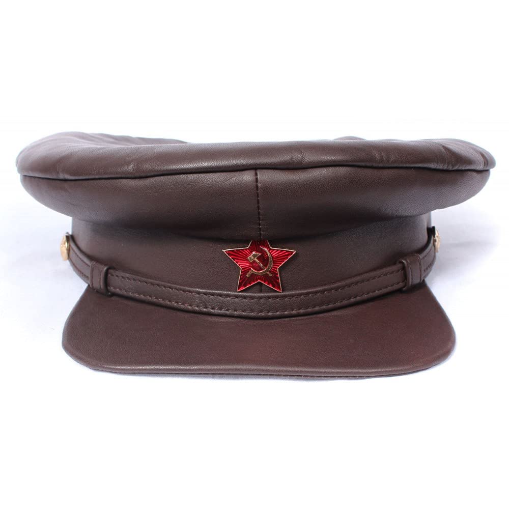 Russian Factoryvintage Brown Soviet Visor Cap Kommisarka Type Red