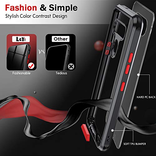 LeYi Compatible with LG K51 Phone Case, LG K51 Case with 2 Tempered Glass Screen Protector, Shockproof Bumper [Unique Buttons] Clear Back Slim Protective Phone Case for LG K51, Black - Image 6