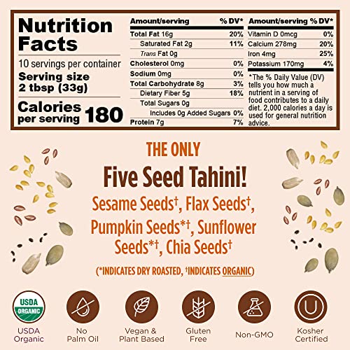 Nuttzo Organic Tahini Fusion 5 Seed Butter Spread | Sesame Seeds Flax Seeds Pumpkin Seeds Sunflower Seeds Chia Seeds | Keto Paleo Kosher Vegan Gluten Free | 1G Sugar, 4G Protein, 2G Net Carbs | 12Oz (Pack Of 6) #TOP2