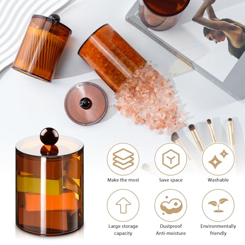 4-Pcs-Acrylic-Qtip-Holder-Cotton-Ball-Holder-Jars-with-Lids-Brown-Apothecary-Jars-for-Cotton-Swabs-Balls-Pads-and-Floss-Picks-Bathroom-Vanity-Organizer