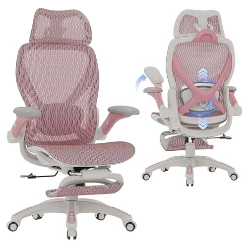 Image of ELABEST X100 Ergonomic Mesh Office Chair with Footrest, Big and Tall Hone Desk Chair with 5D Flip-Up Arms, Adjustable 3D Lumbar Support,Gaming & Executive Computer Chairs