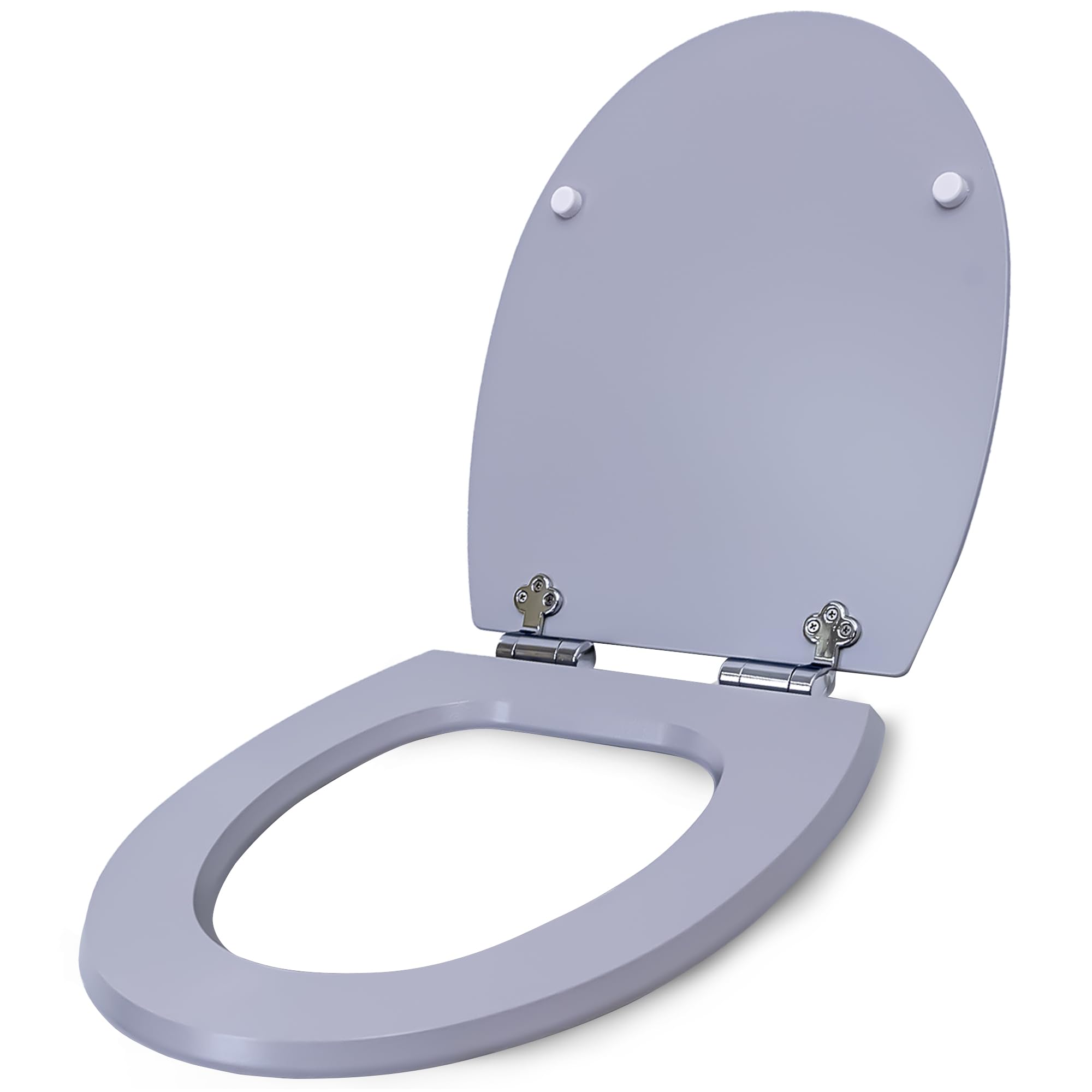 Toilettendeckel mit Absenkautomatik | WC Sitz Oval aus Holz MDF | Antibakterielle BioCote Beschichtung | Abnehmbar (Quick Release) | Standardmaß | Top-/Bottom-Fix Montage | Klodeckel Hellgrau