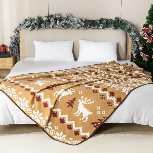 ACUSHLA Merinowolle Wolldecke Kuscheldecke 160x200 cm, Christmas Camel – Ansicht 3