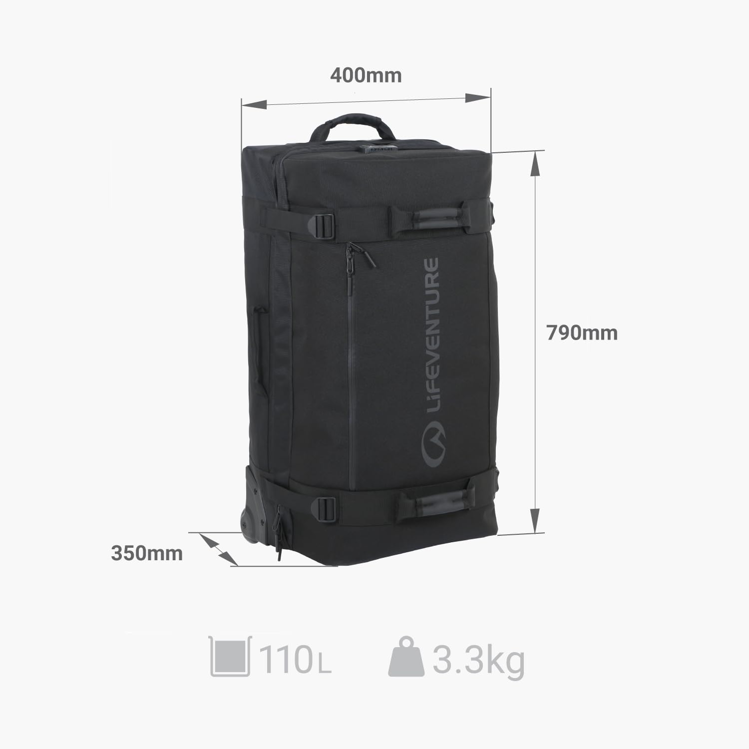 Lifeventure Expedition Clamshell Reisetasche mit Rollen, 110 l, Schwarz, Zusammenklappbarer, großer Koffer mit hartem Boden und leichtgängigen Rollen
