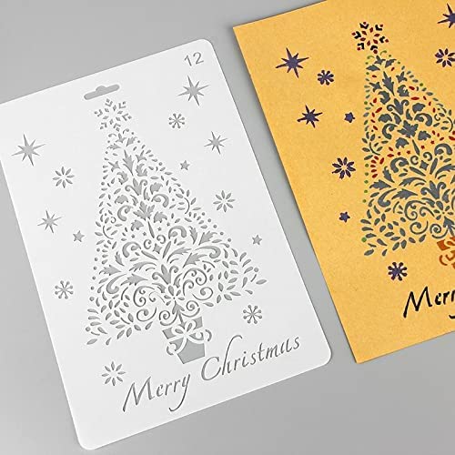 6Pcs Christmas Stencils and 12 PCS Washable Watercolor Pen Set for Painting on Wood,10.2 X 6.8 Inch Large Reusable Christmas Gnome Stencil for Christmas Decor Fabric Canvas Wall Painting Templates 1