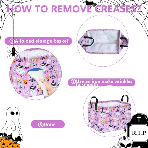 Image of Happy Halloween Ghost Storage Basket Gift Laundry Bins Collapsible Storage Baskets Box Laundry Nursery Hamper for Home and Office Decoration with Handles