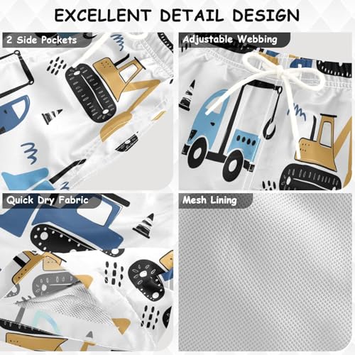 Cute Car Excavator Boys Swim Trunks Kids Toddler Beach Board Shorts Teen Quick Dry Suit3