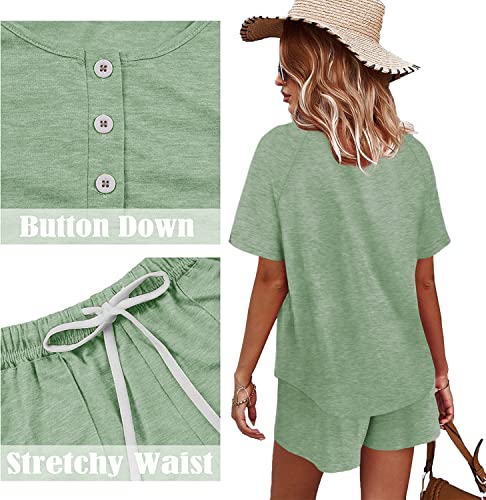 Image of WIHOLL Two Piece Outfits for Women Lounge Sets Button Down Top and Shorts Set Sweatsuits with Pockets