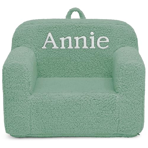 Image of Delta Children Personalized Sherpa Cozee Chair - Customize with Name - Foam Kids Chair for Ages 18 Months and Up, Sage