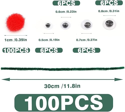 Miniatura 2 de Juego de 224 limpiadores de tuberías, incluye 100 tallos de chenilla artesanales, 100 pompones y 24 ojos ondulantes de varios tamaños para el día de
