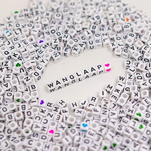 1120Pcs Square Acrylic 6x6mm Alphabet A-Z Letters Beads with Numbers Colorful Hearts Cube Beads for Phone Lanyard Bracelets Necklaces(White-1120-Organized)3