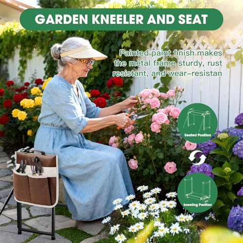 Image of Heavy Duty Garden Kneeler & Seat with Support Legs, 400lbs Capacity Foldable Gardening Stool, Extra Thick Pad & Large Tool Organizer Bag, Ergonomic for Seniors - Dark Black