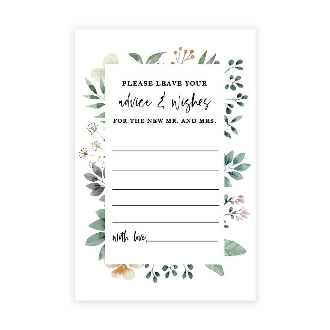 Andaz PressSpring Greenery Florals Wedding Advice & Well Wishes Guest Book Cards for Bride and Groom, Bridal Shower Advice Cards, Marriage Advice, Best Wishes for Mr & Mrs, 56 Pack, 4 x 6 Inches