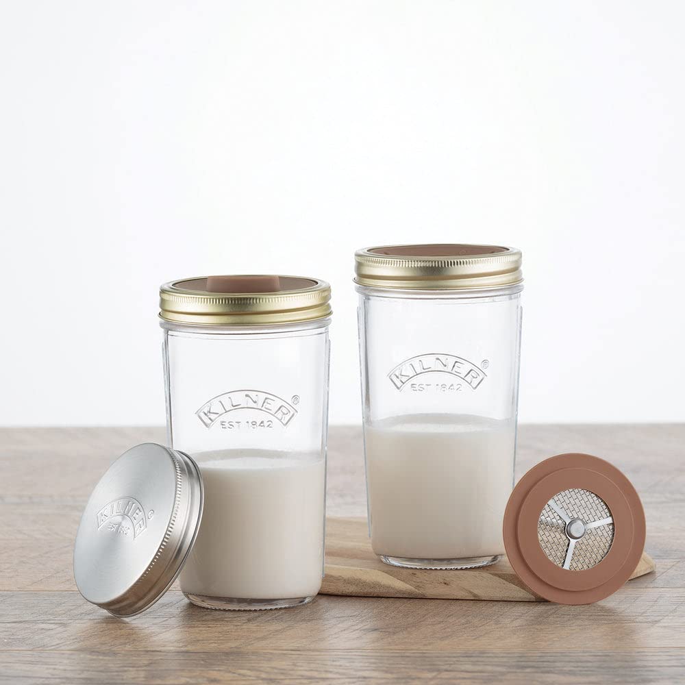 Kilner Fındık sütü/badem sütü üretim seti, aksesuar ve kapaklı 2 kavanoz, 0,5 l