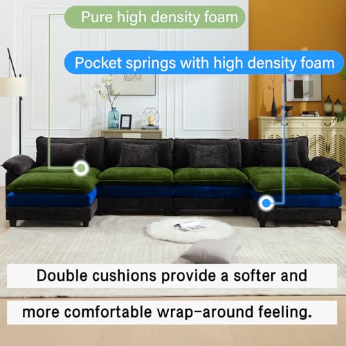 Image of Oprisen 154 inch Modular Sectional Sofa, Comfy Cloud Couch Sectional Sofa with Ottoman, Chenille Sofa Sleeper Deep Seat Sofa with Throw Pillows for Living Room (Black, 154 inch- U Shape)