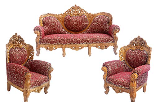 Image of Luxury Wooden Teakwwood Five Seater Sofa Set for Living Room (Honey Brown) Solid Wood Outdoor Chair 5 Seater Sofa | (25)