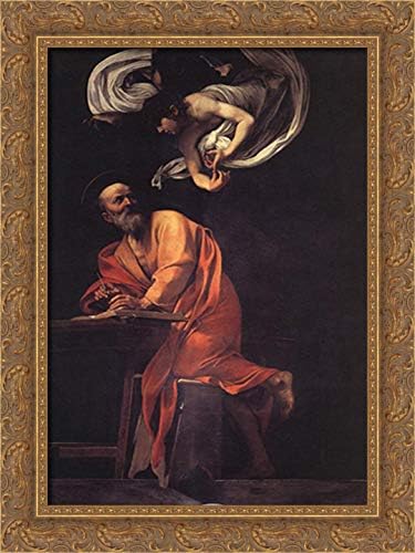 The Inspiration Of Saint Matthew 18x24 Gold Ornate Wood Framed Canvas Art by Caravaggio