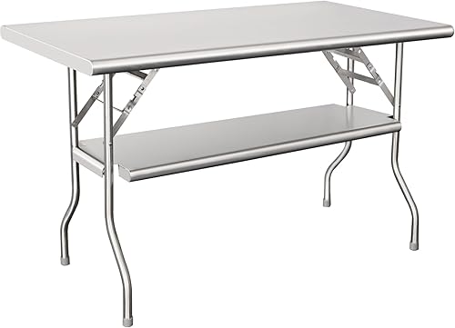 Miniatura 8 de HARDURA Mesa plegable de acero inoxidable de 30 x 48 pulgadas con patas galvanizadas, mesa de preparación plegable portátil comercial para