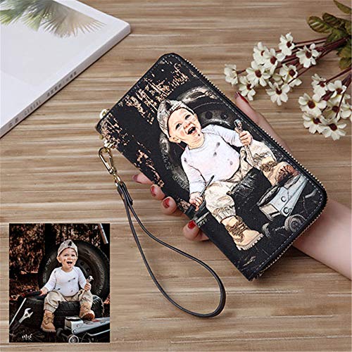 Personalized Crayon Style Photo Women's Wallet Custom Fashion Phone Bags Leather Wallet (Black Double Side)2