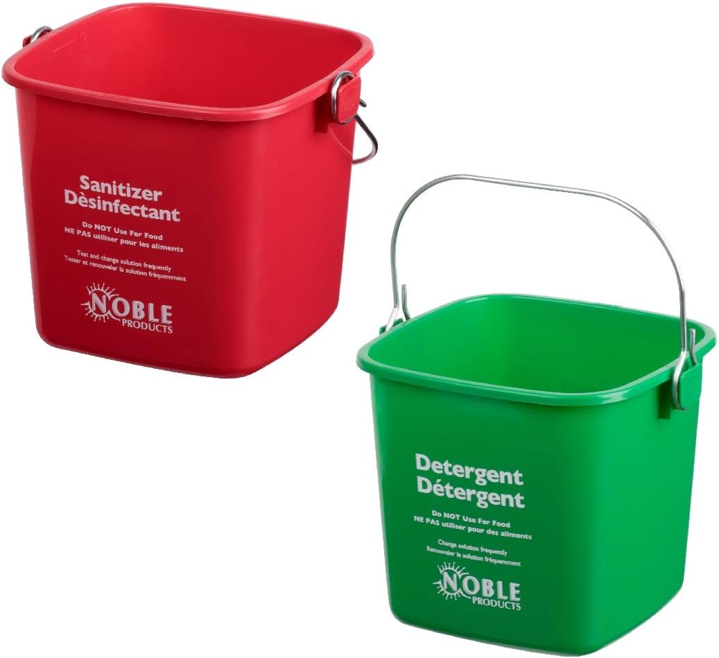 KP97RDNBL/KP97GNNBL Square Pail for Cleaning, Detergent and Sanitizing, 3quart, Small, Red and Green, Set of 2