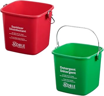 KP97RDNBL/KP97GNNBL Square Pail for Cleaning, Detergent and Sanitizing, 3quart, Small, Red and Green, Set of 2