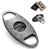 CIGARLOONG Cigar Cutter Bronze Classic Double Cut Blade Cigar Guillotine (Silver+Black)