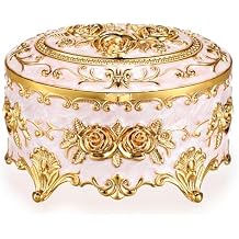 Hipiwe Vintage Metal Jewelry Box - Oval Trinket Organizer Ring Box Case with Rose Pattern Jewelry Storage Box for Ring Earrings Necklace, Gift for Women