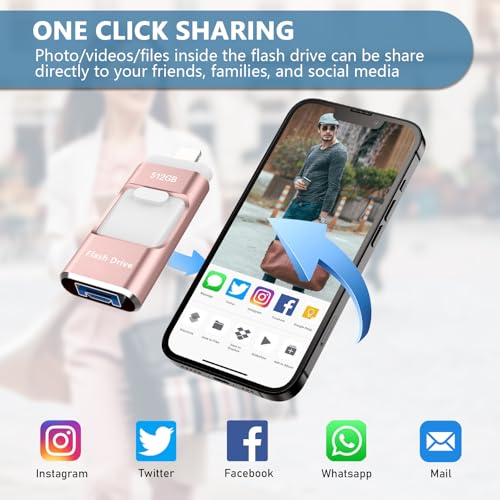 Image of 512GB Flash Drive[No App Required] Intended for Phone Tablet Androidphone and Computers, 4 in 1 Photo Stick for Phone Memory Storage Easily Backup Photos Videos（Pink）