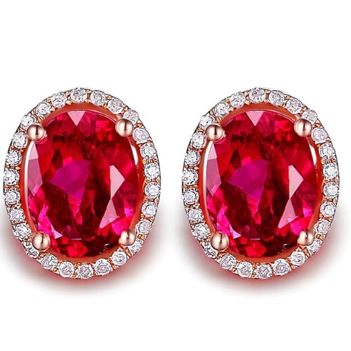 AMDXD Pendientes de oro rosa Au750 de 18 quilates para mujer, estilo vintage, diseño de rubí, clásico, corte redondo, color rojo, auténticos pendientes para mujer con moissanita, oro 750, Oro rosa de