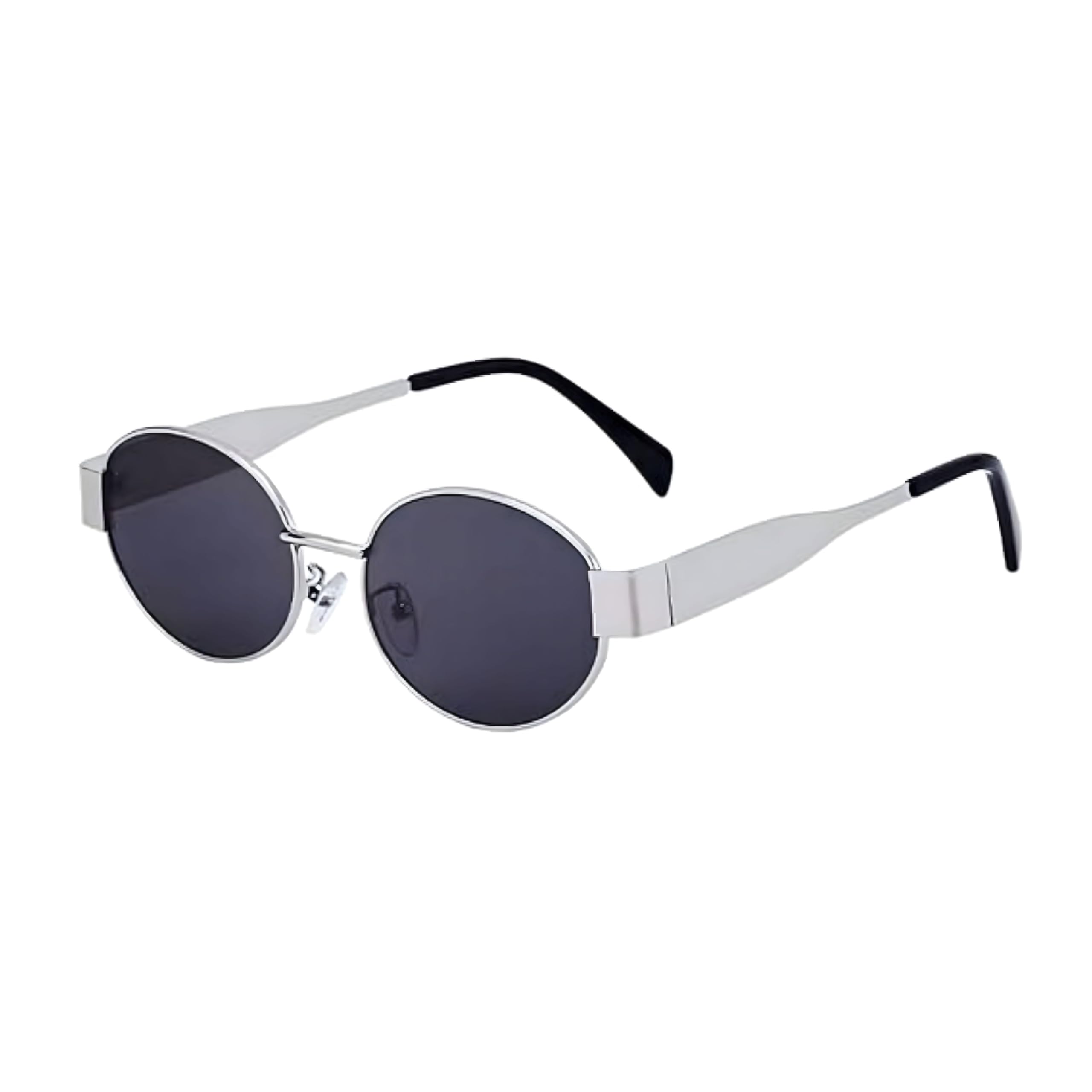 alna-tura Retro Round Oval Sunglasses for Women & Men Trendy Metal Sun Glasses Classic Shades UV400 Protection Vintage Stylish Metal Frame Designer Look Unisex Sunglasses (Silver Black)-picture-41