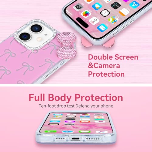 Coque iPhone 12 anti-rayure caméra strass rose rigide