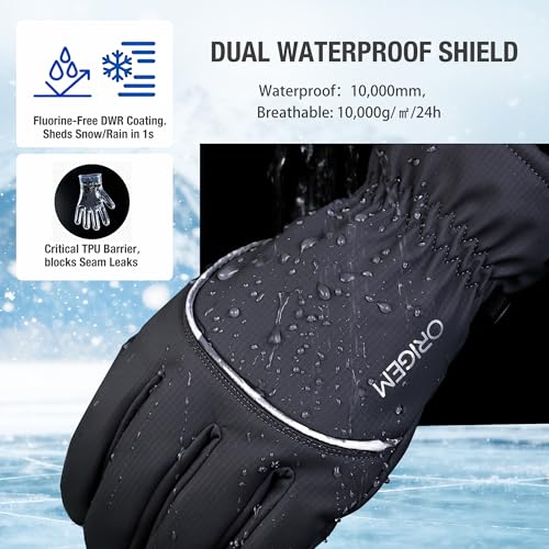 Origem Guantes Moto Invierno por Hombre Mujer, 3M Thinsulate Termicos Esqui Guantes Nieve Impermeables Felpa Pantalla Táctil Frio por Ciclismo, Running,Camping,Bicicleta,Senderismo,Esquiar - imagen 2