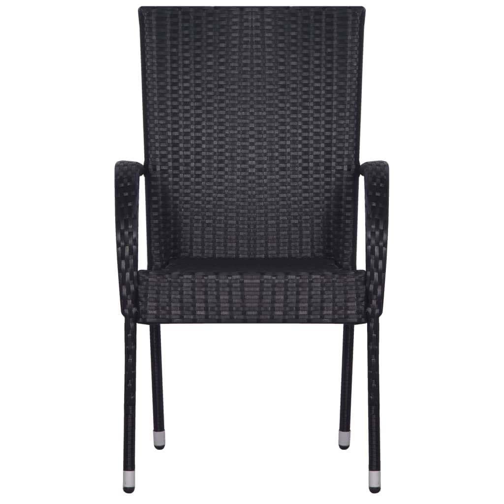 KOIECETA Silla de jardín apilable, silla apilable, silla de comedor, silla apilable, silla de jardín, terraza, gris, ratán sintético (negro, 6X)