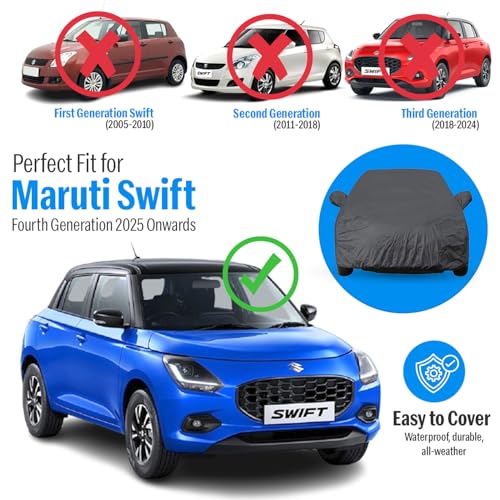 Image of Autofact Car Body Cover Compatible with Maruti Swift 2025 Onwards | Triple-Stitched, Windproof with Buckle Belt, Elastic Hem, UV Protection, Scratchproof & Dustproof, Soft Feather-Like Fabric
