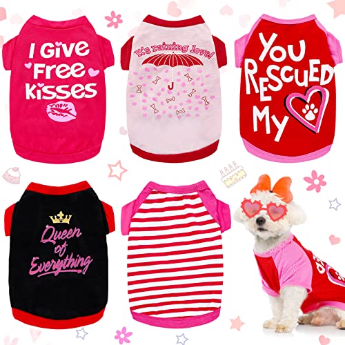 Weewooday 5-Piece Small Dog Girl Shirts - Heart Pajamas for Chihuahua, Yorkie, Bulldog & Schnauzer - Breathable Cotton Shirts (Small)