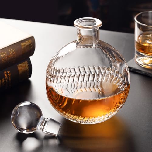 Image of Baseball Whiskey Decanter with Glass Stopper 33.8oz /1000ml Round Shaped Decanter for Whiskey, Bourbon, Brandy, Liquor, and Rum Suit for Dad Him Boyfriend Husband Baseball Lovers