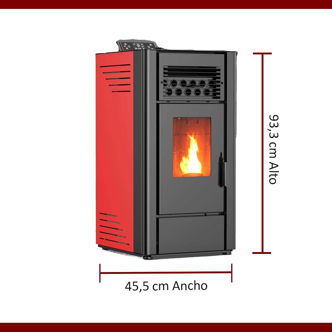Estufa De Pellets 12Kw | Con Doble Motor Para Hueso De Aceituna Y Biomasa, Tolva de 18Kg | Calefacción en Área de120 m² | Estufa Eléctrica de Pellet, Para Interior, Eficiente Y Silenciosa (Burdeos)