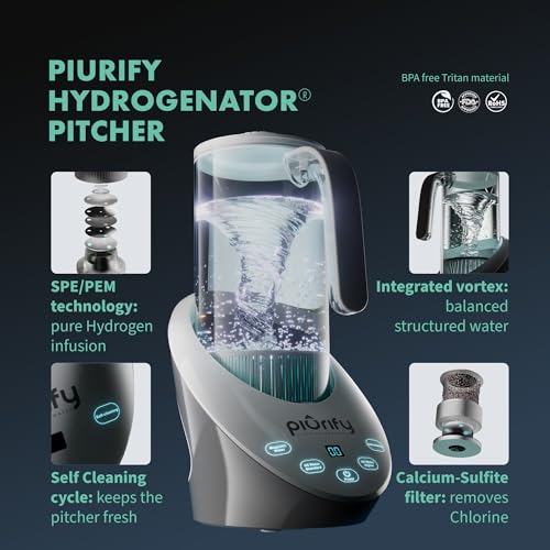 PIURIFY 50 Oz Hydrogen Water Pitcher - BPA Free Rich Hydrogen Water Generator Electrolysis Jug with SPE/PEM Technology. Hydrogen Water Machine, Balanced PH Levels and Filtered with Calcium Sulfite - Image 7