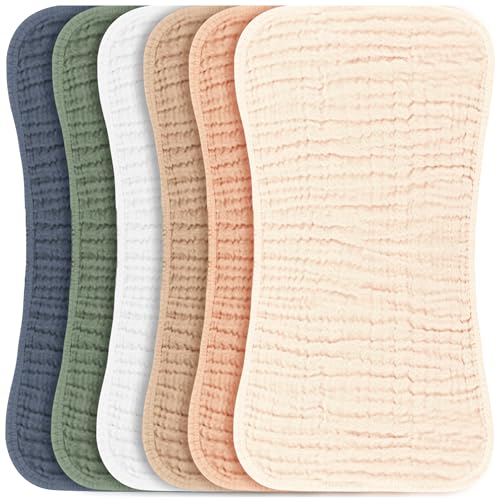 Image of Konssy Muslin Baby Burp Cloths Sets for Unisex- 6 Pack Large 100% Cotton Burping Clothes for Newborn, Baby Girls and Boys